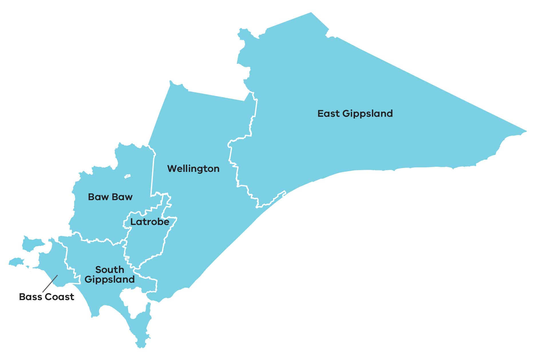 Map of Gippsland region in Victoria