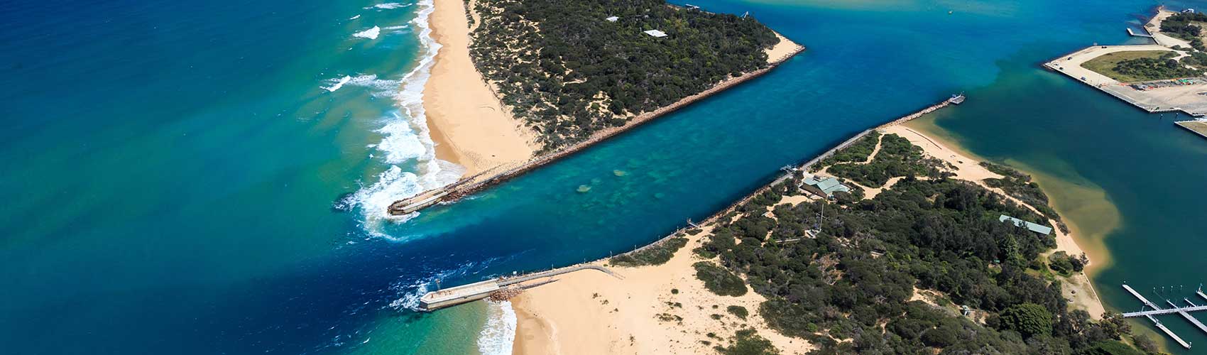 Aerial view of Lakes Entrance