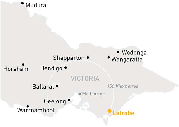 Map of Victoria highlighting Latrobe