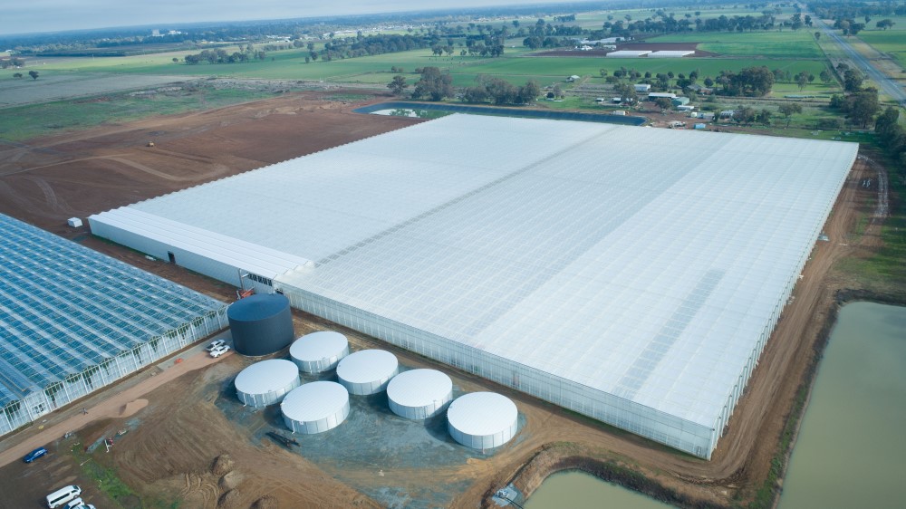 Aerial photo of the gigantic glasshouse situatued in Tatura