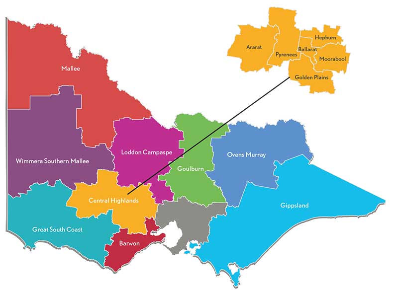 Map of the Central Highlands partnership region