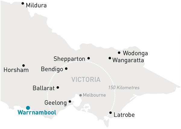 Map of Victoria highlighting Warrnambool