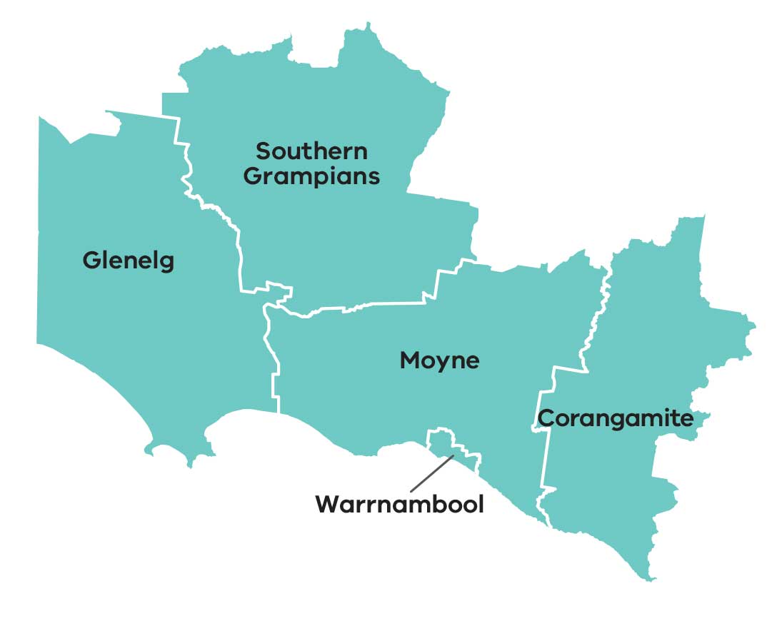 Map of the Great South Coast area of the Barwon South West region