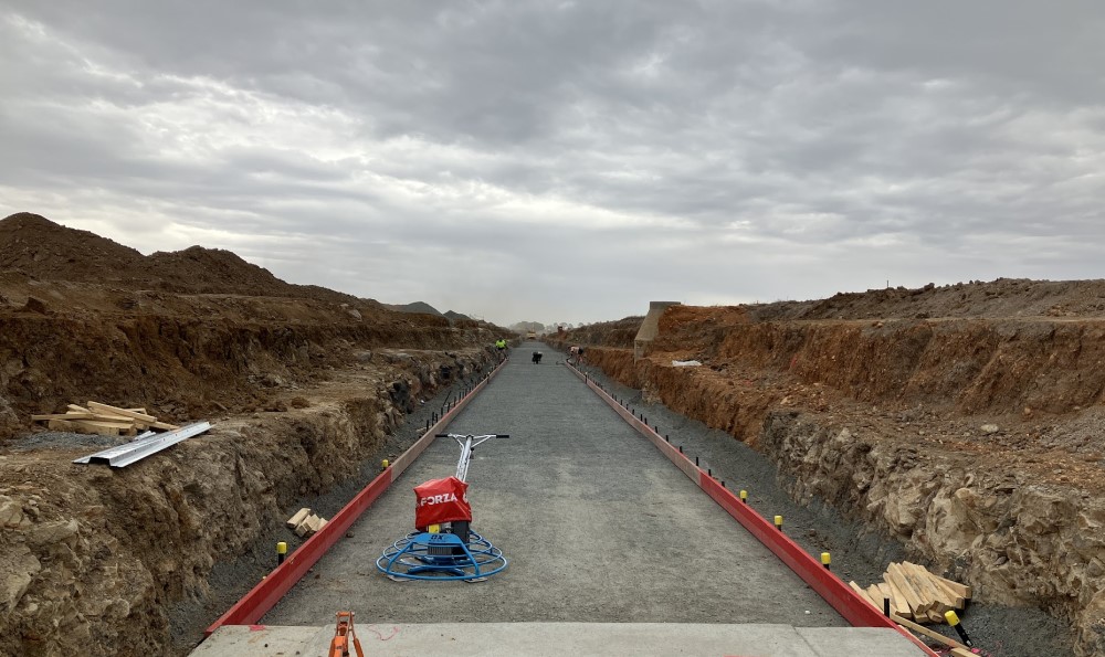 Centre view of long construction trench with centre levelled out.