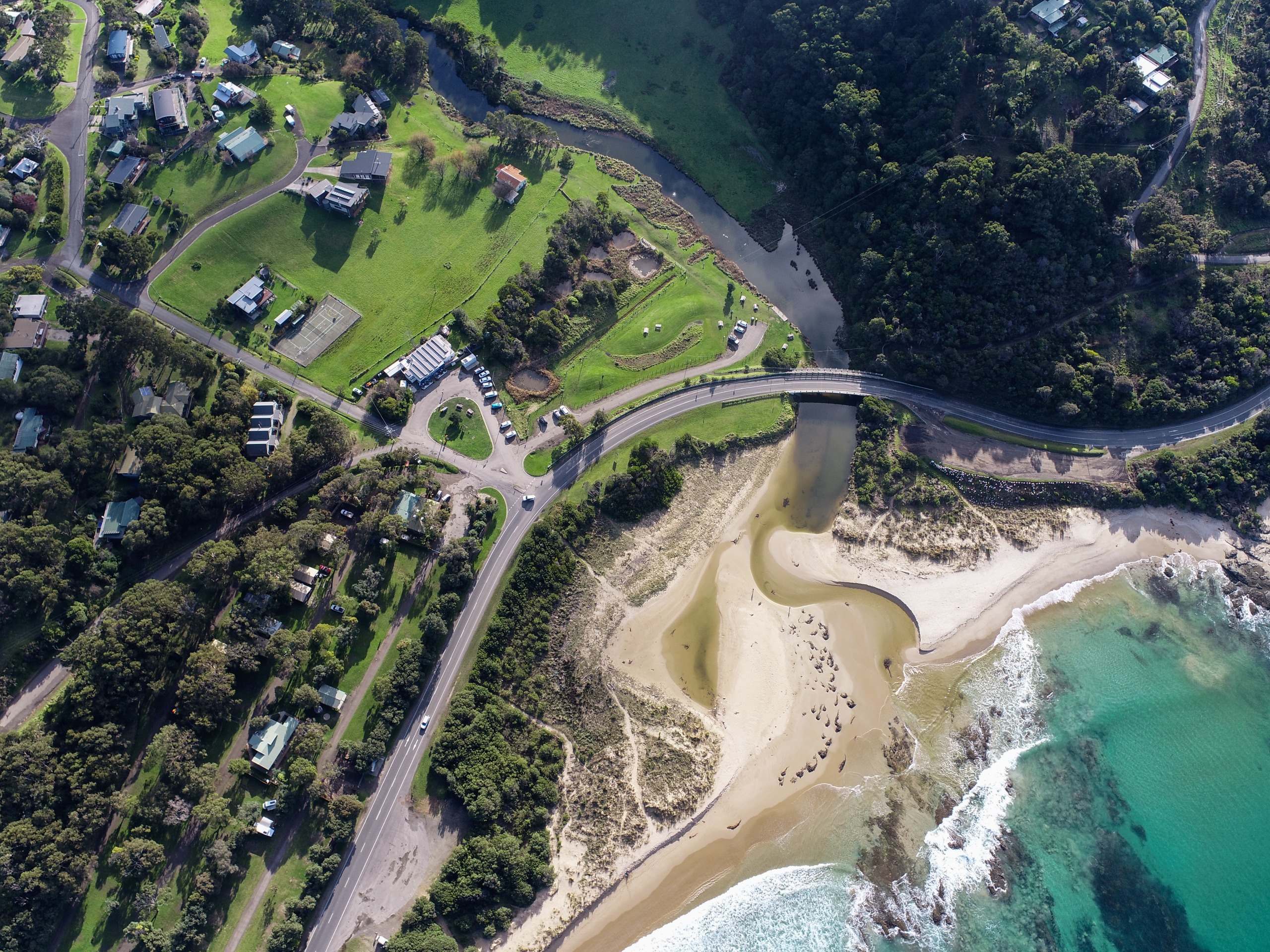 An overhead view of the township of Kennett River