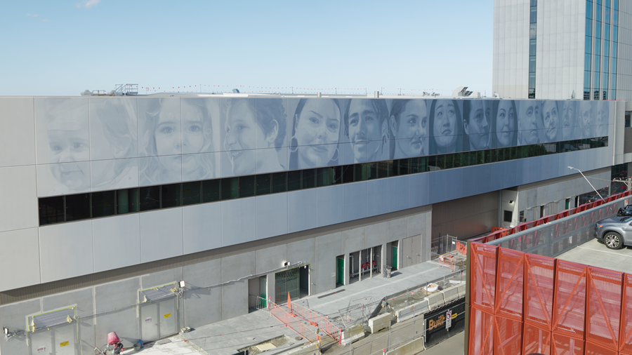 A wide-angle picture of the new mural at Nyaal Banyul