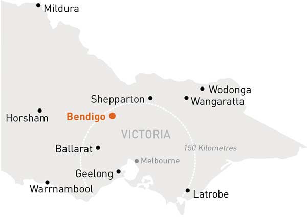 Map of Victoria highlighting Bendigo