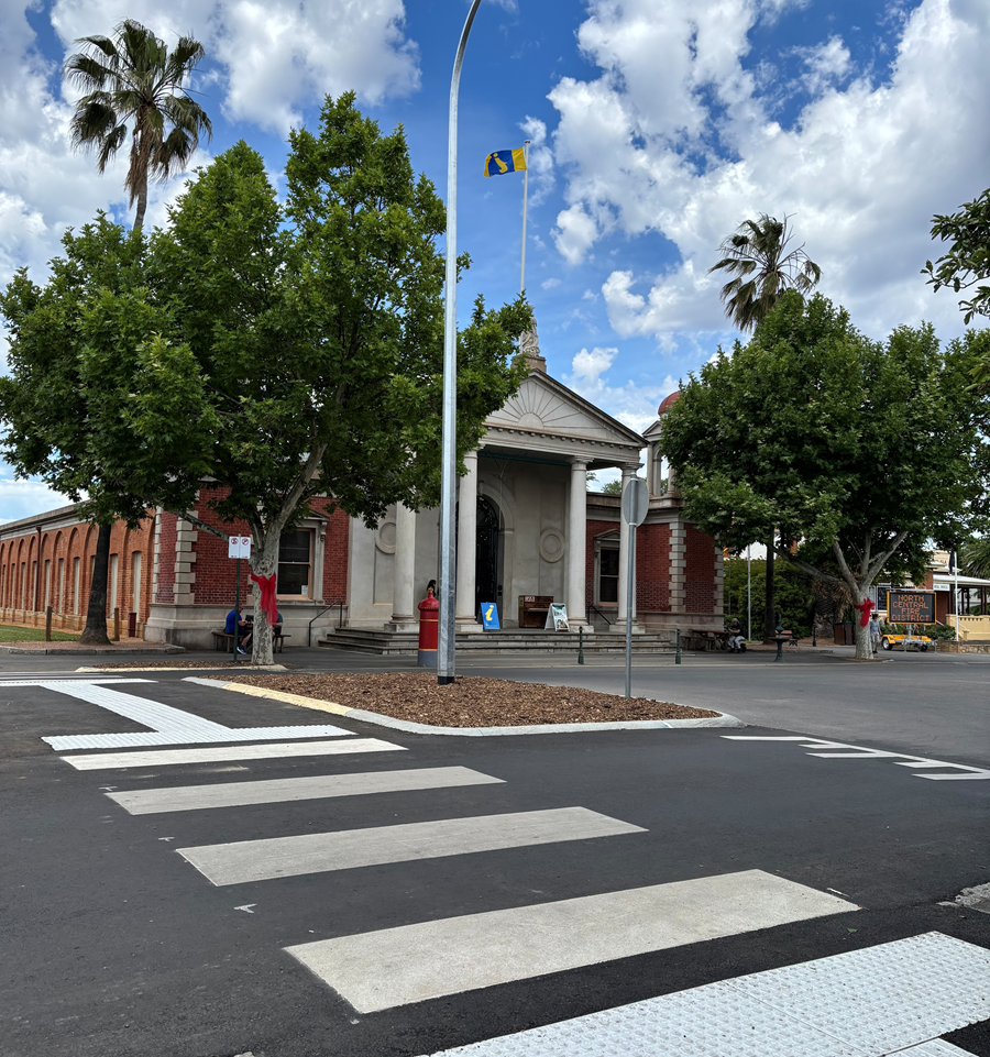A picture of an upgraded pedestrian crossing in the centre of town