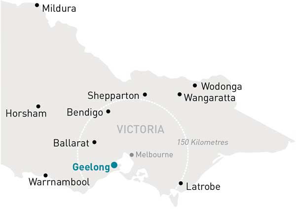 Map of Victoria highlighting Geelong