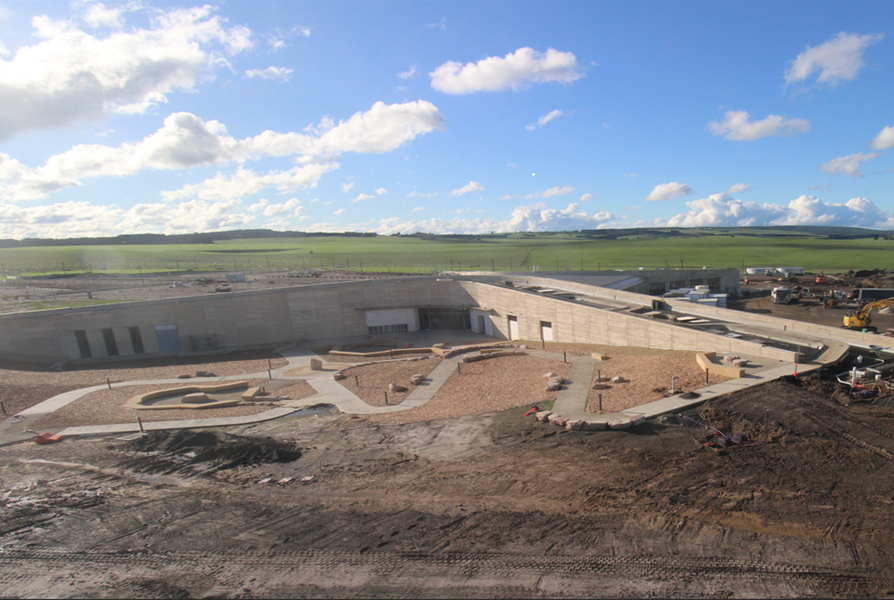 A wide shot of the visitor centre under construction