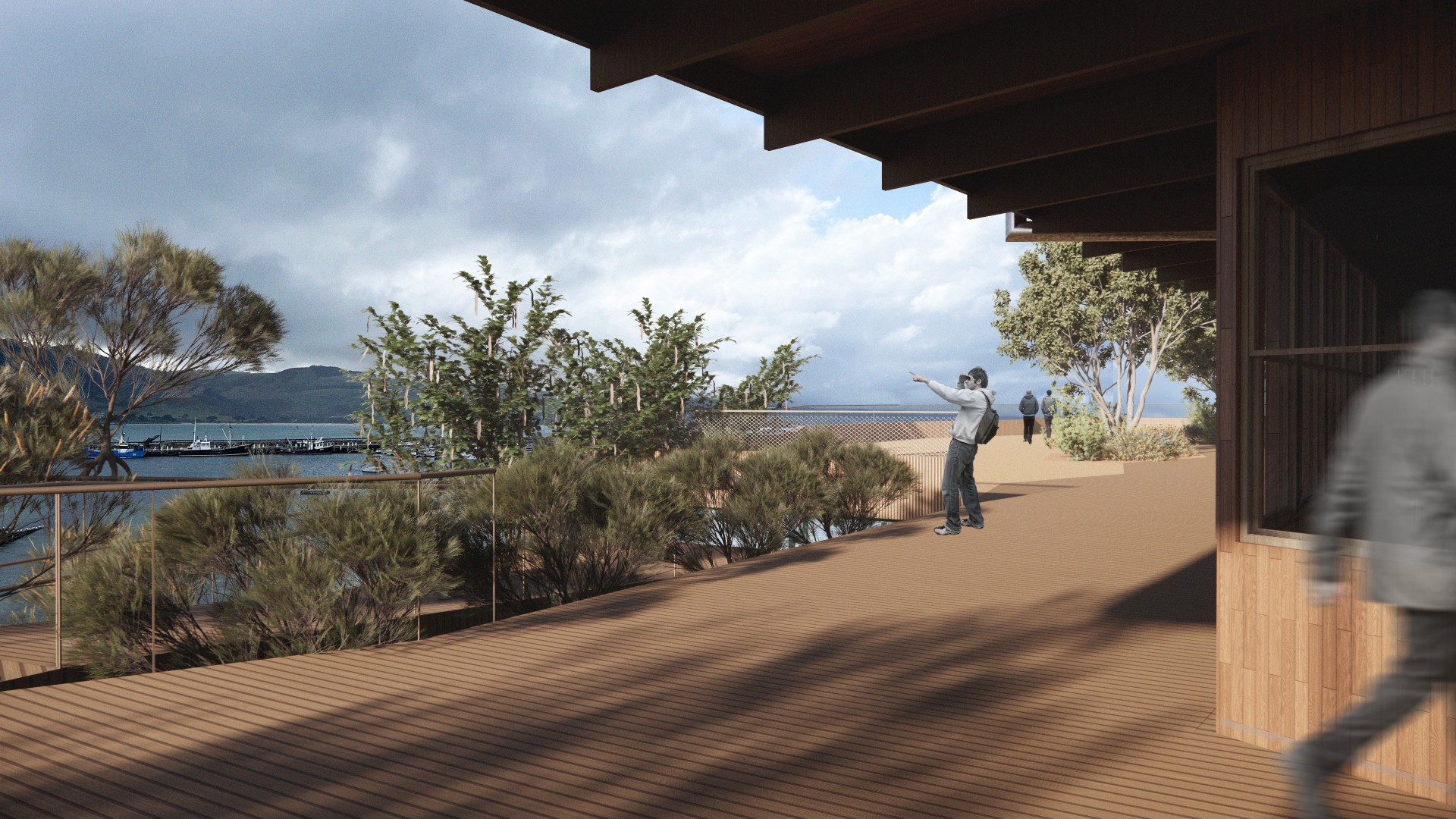 A rendered image of a new observation deck looking towards the ocean