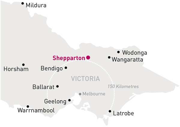 Map of Victoria with Shepparton highlighted