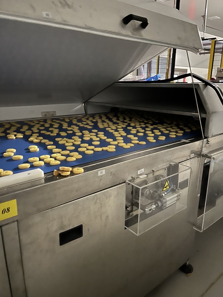 A production area with freshly made cookies