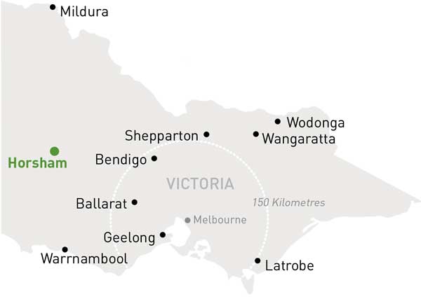 Map of Victoria highlighting Horsham