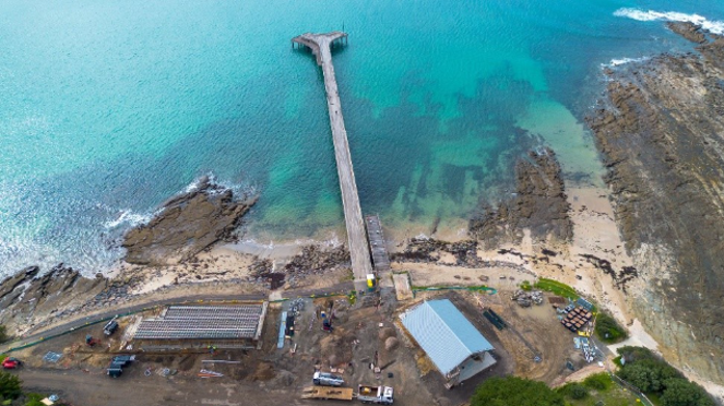 An overhead view of construction of two new buildings at Point Grey