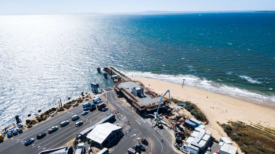 Aerial photograph of the Queenscliff terminal being constructed on the waters edge