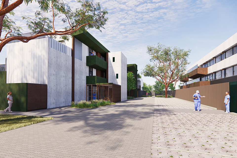 Artist rendering of worker apartments at Goulburn Valley Health's Shepparton Hospital site.